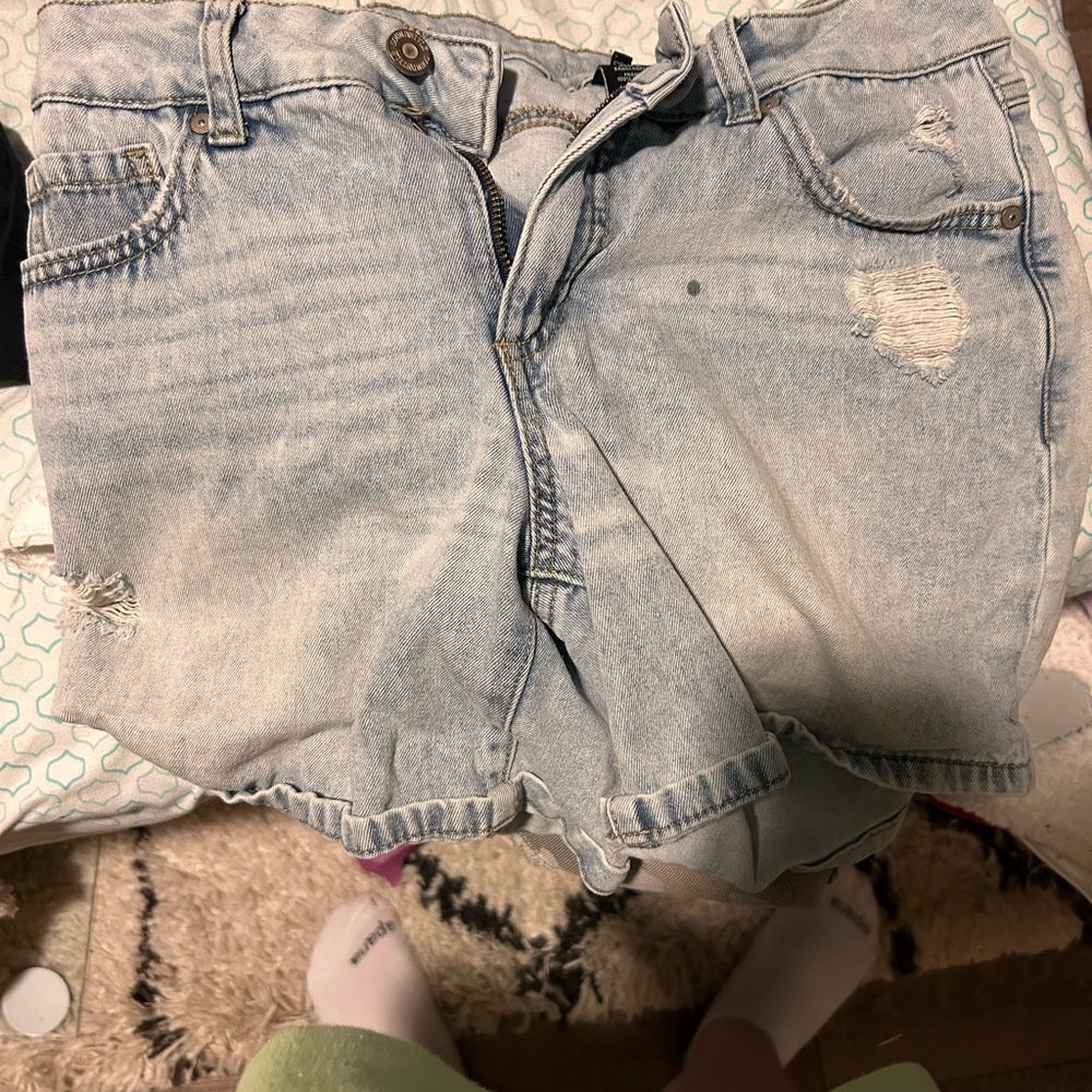 Light Blue Distressed Denim Shorts